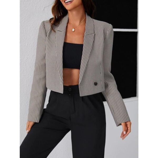 Blazer liso corto a cuadros - Image 2